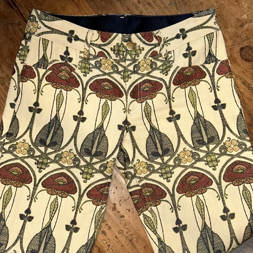RARE ALICE & OLIVIA Sz 2? Gorgeous Macintosh brocade 70s fit flare BOHO trousers_4